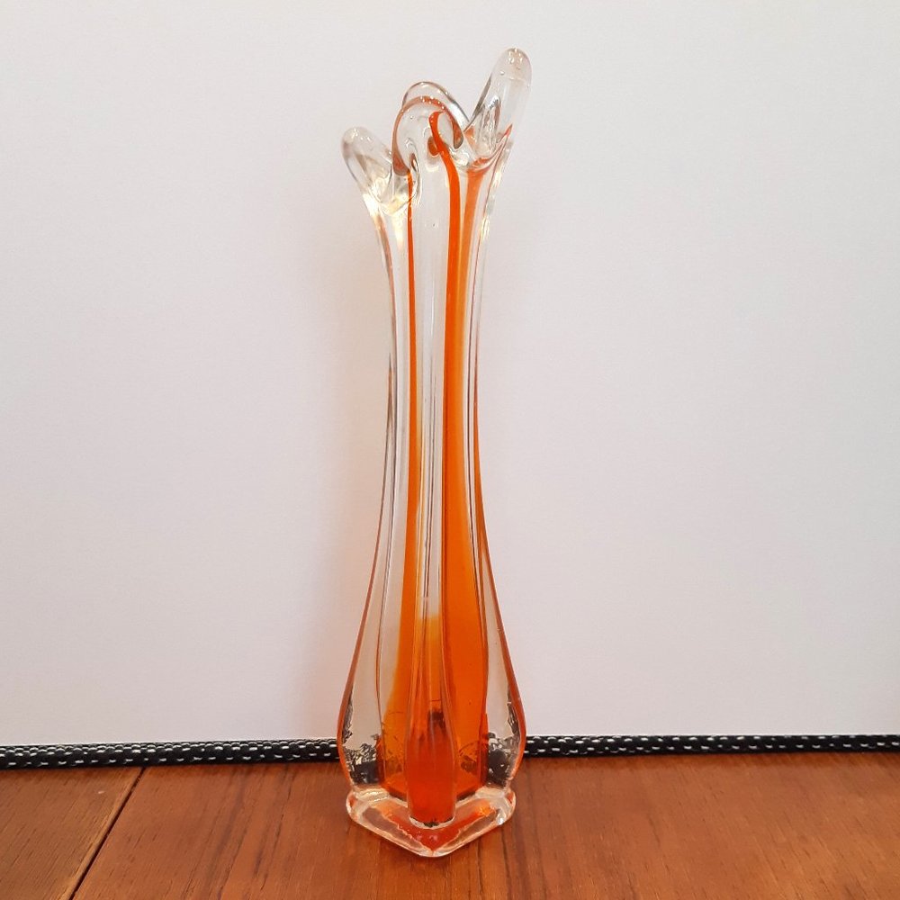 Vintage 4 Finger Orange Swung Vase - Beautiful!